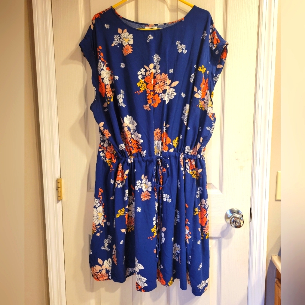 Old Navy 4x short sleeve dress with drawstring waist. Blue floral